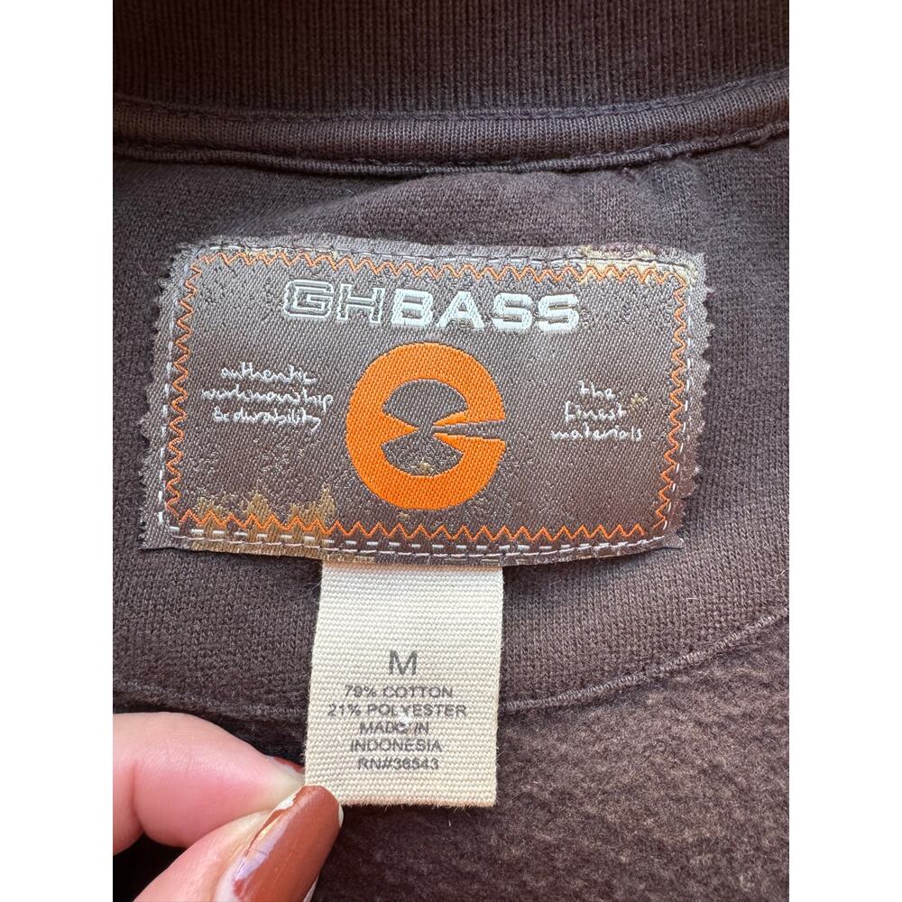 GH BASS Men's Medium Jacket Brown Full Zip Fleece Collar Striped Cotton Casual - Picture 3 of 4